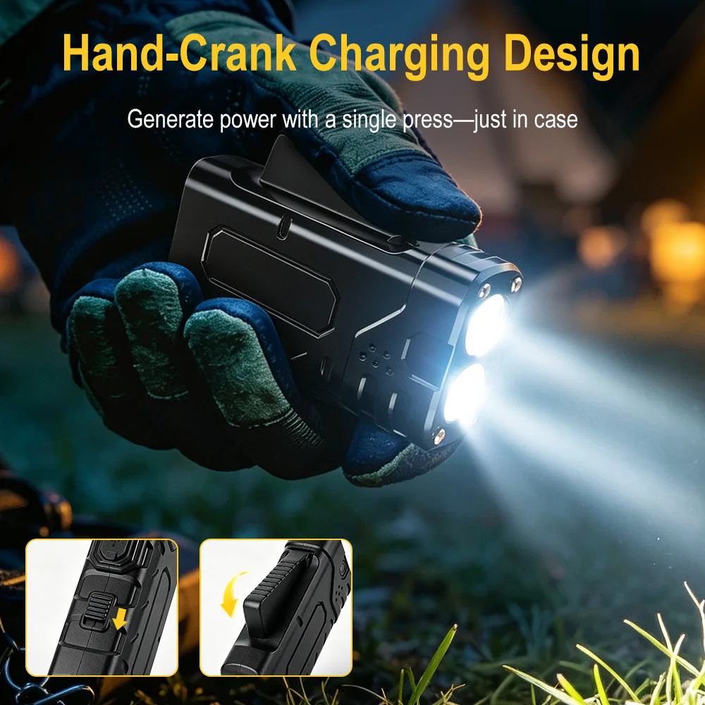 BORUIiT Hand Crank EDC LED Fla - Hunting Fishing Outdoor ulasan dan harga